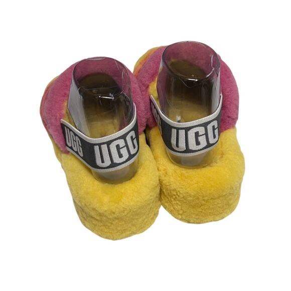 UGG Fluff Yeah Slide Pride Rainbow Yellow Fur Slippers Womens Size 7 - Picture 3 of 8